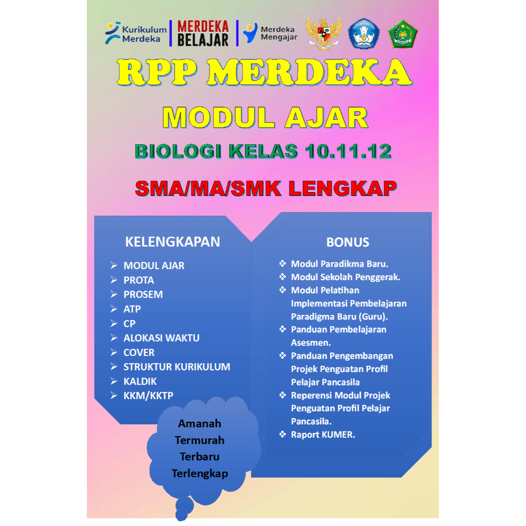 

MODUL AJAR BIOLOGI KELAS 10.11.12. SMA/MA/SMK LENGKAP KURIKULUM MERDEKA