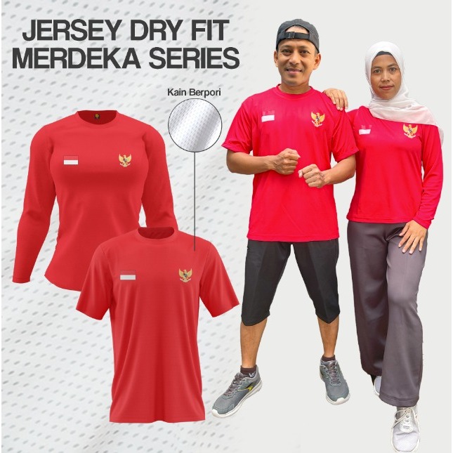 Kaos Lengan Panjang Pendek Dewasa Jersey Dryfit Logo Garuda Bendera Merah Putih