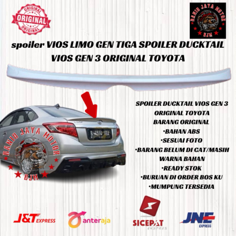 spoiler VIOS LIMO GEN TIGA SPOILER DUCKTAIL VIOS GEN 3 ORIGINAL TOYOTA