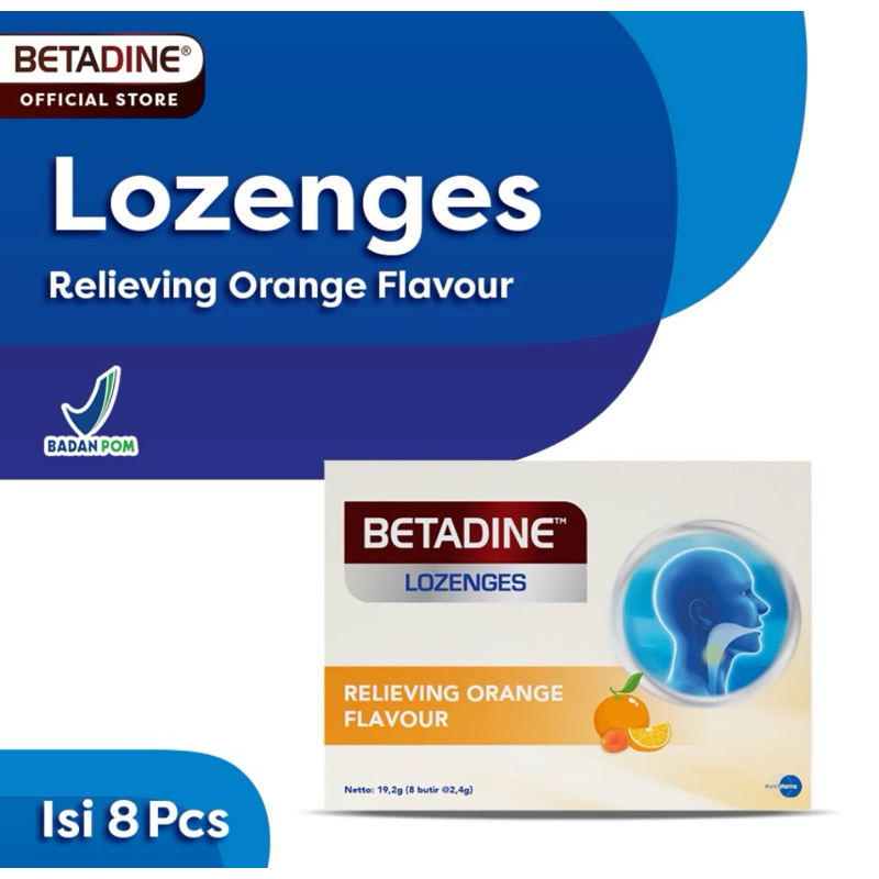 

BETADINE LOZENGES ORANGE FLAVOUR Permen Pelega Tenggorokan 1 Pack