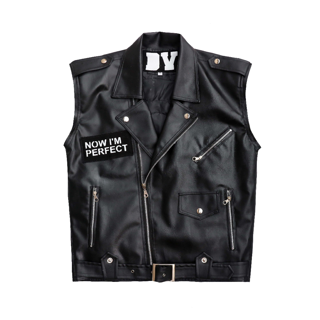 DURCHVOLK / VSWG615 /  Jaket Rompi Kulit Leather Vest Pria Wanita Painting Patch Big Size Hitam