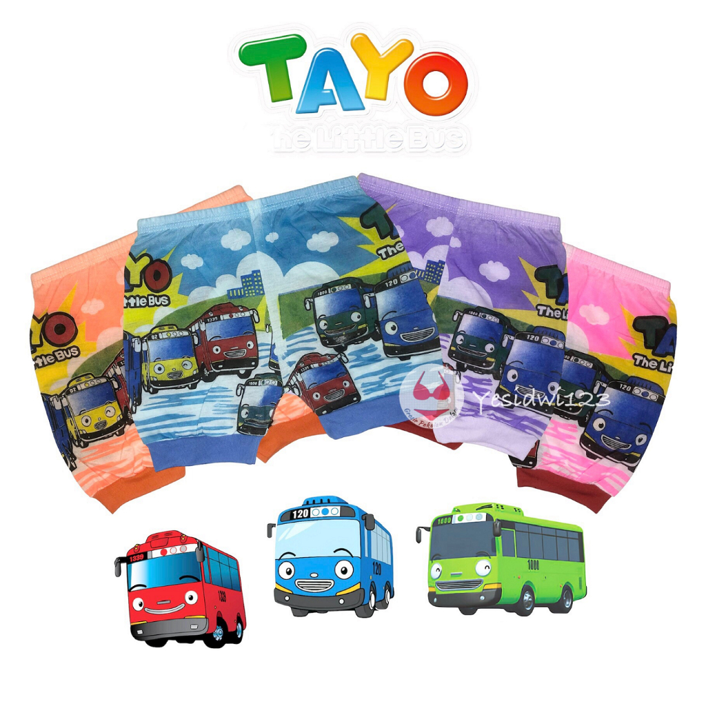 Celana Pendek Harian Anak Laki Laki Kolor Motif Gambar Tayo The Little Bus