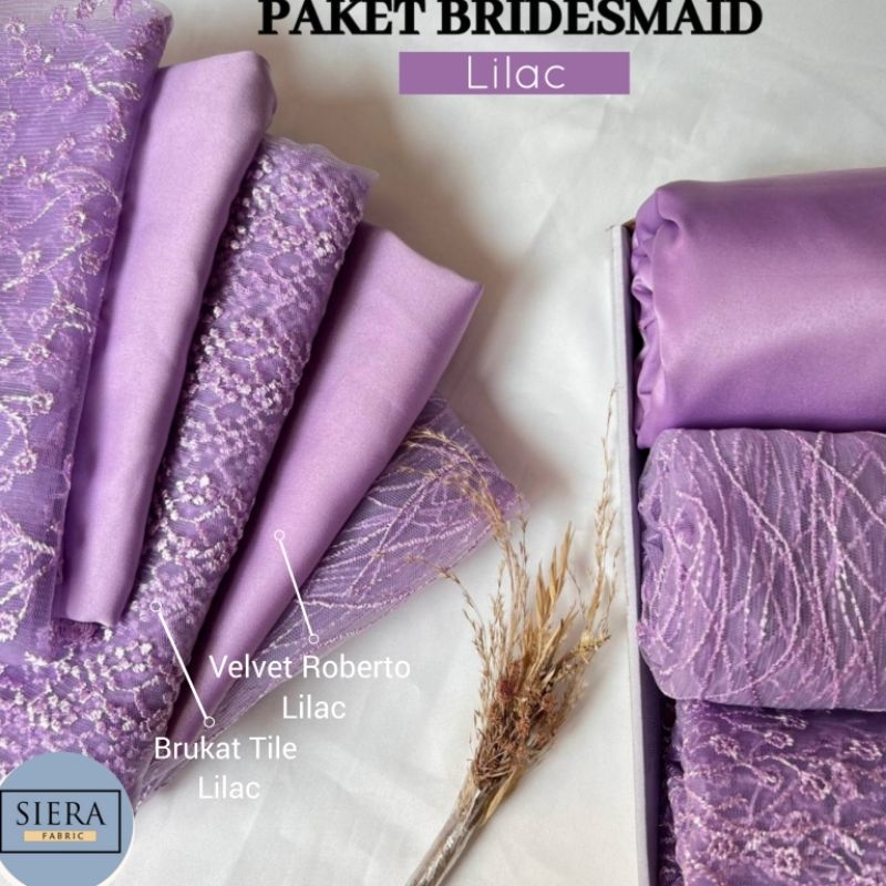 Paket Lengkap Kain Bridesmaid Premium / Kain Satin Velvet Premium + Kain Brukat Tile - Lilac