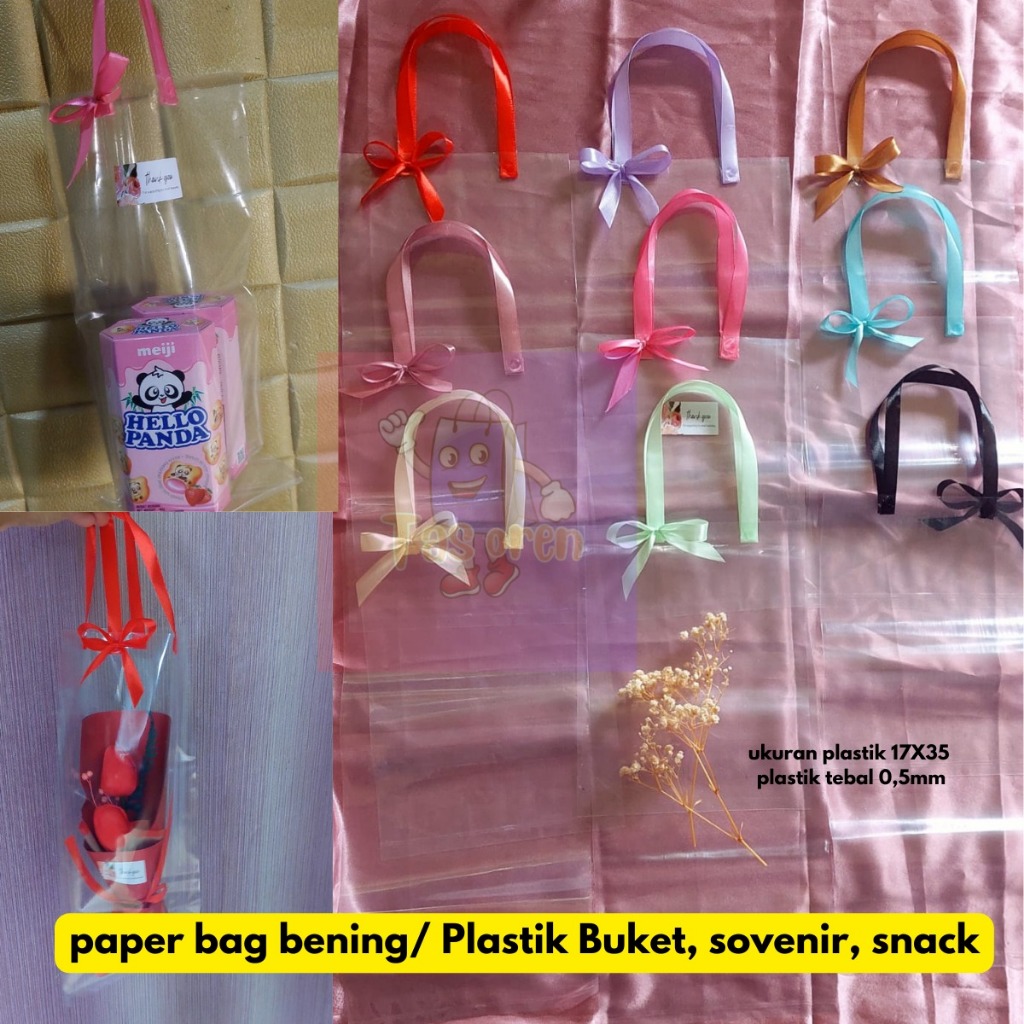 

PLASTIK BUKET/ PLASTIK SNACK, SOVENIR, KADO UKURAN 17X35 TEBAL 0.5MM