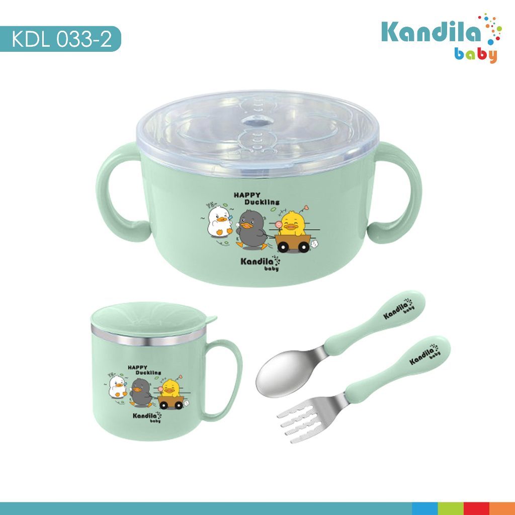 KANDILA BABY STAINLESS FEEDING SET / KDL 033-2 PERLENGKAPAN MAKAN ANAK BAHAN STAINLESS/ MANGKUK BAYI