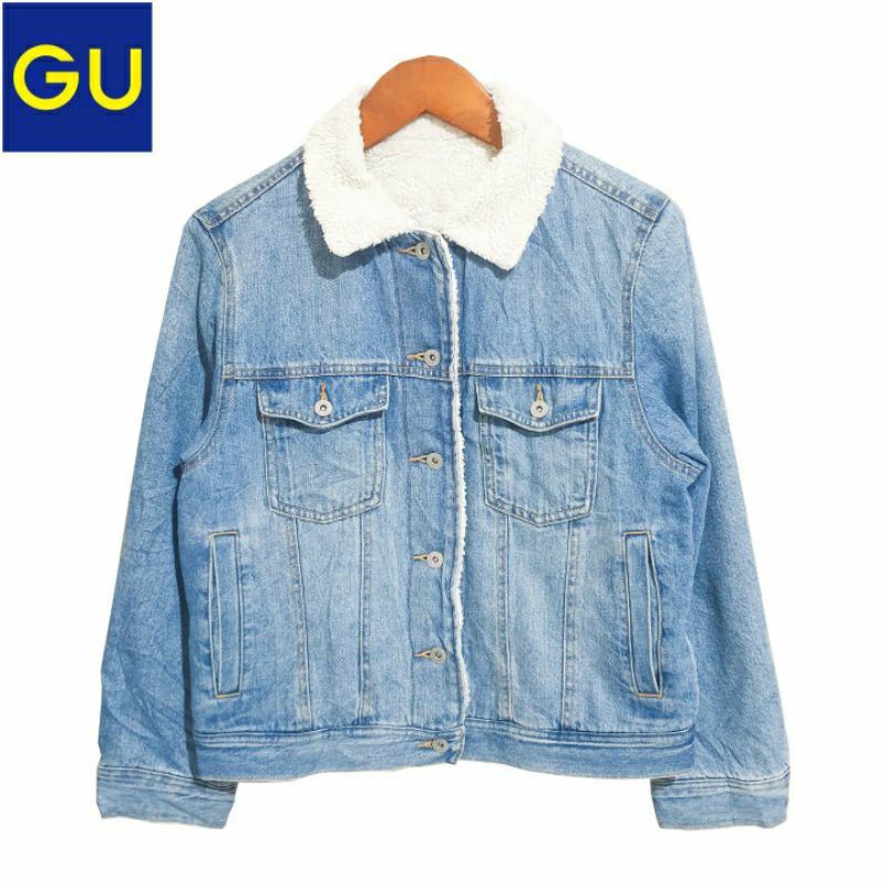 GU by UNIQLO Trucker Sherpa Denim Jacket | Jaket Jeans GU