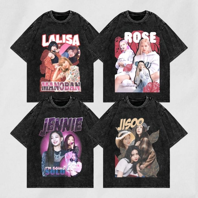 KAOS OVERSIZE BLACKPINK - HITAM WASHED - KAOS BLACKPINK - TSHIRT BLACKPINK - KAOS BAHAN KATUN
