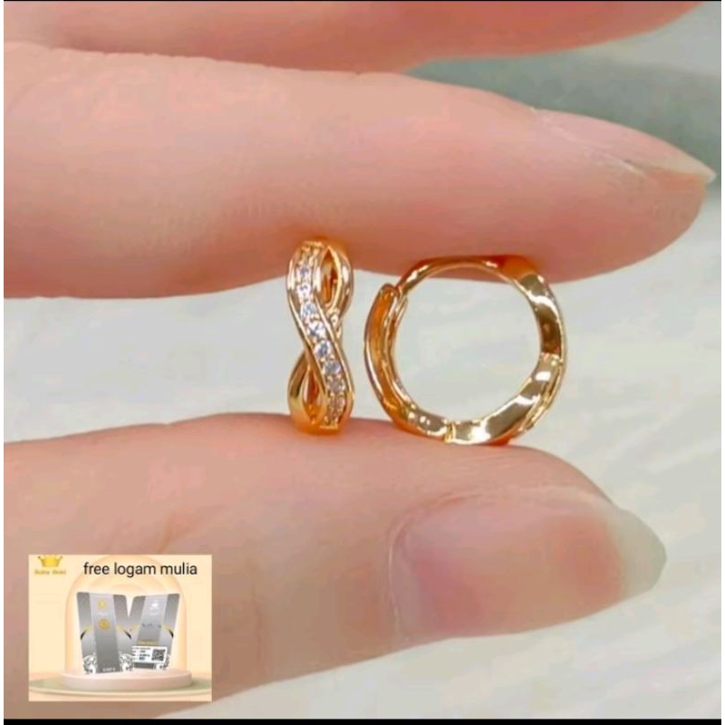 Anting permata wanita Titanium korean style anti karat Perhiasan  Lapis Emas 24k Asli Ori  Terburu