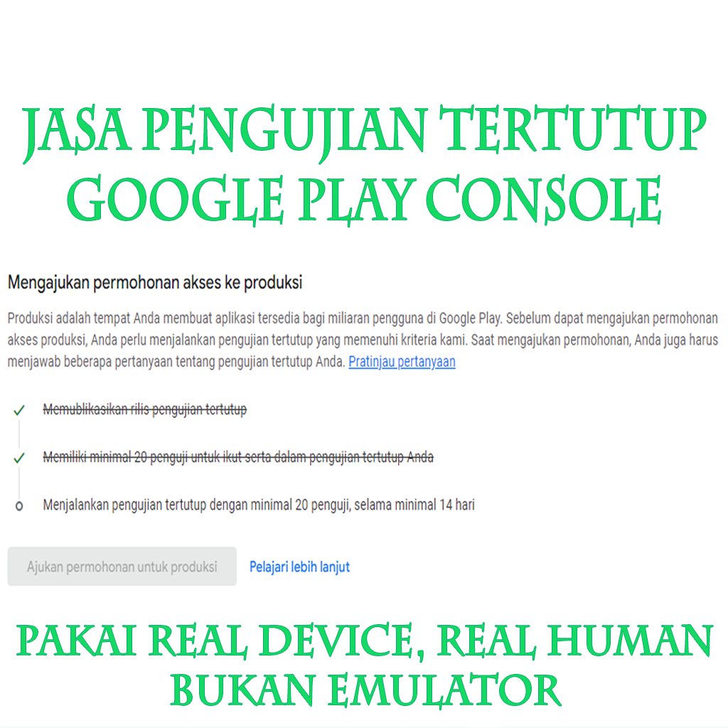 Jasa Pengujian Tertutup | Google Play Console | Jasa Godev Tester Full 20+ Email Penguji