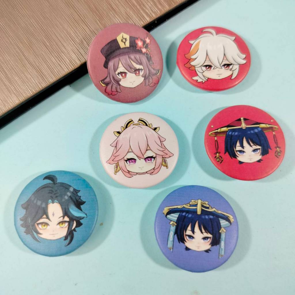 Mini Size "32 x 32 mm" PIN Karakter Game Genshin Impact - PIN Peniti Bross - Hu Tao Kazuha Raiden Wa