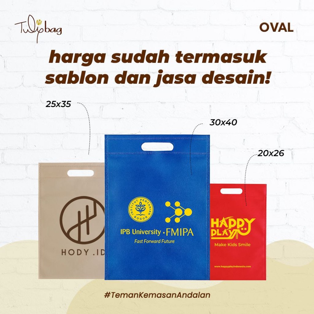 

Tulip - Goodie Bag custom sablon Oval tebal 75gsm ukuran 25x35 free desain