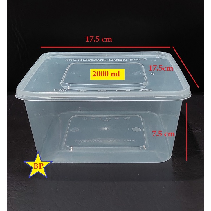 Thinwall Persegi Empat 2000 ml/ Thinwall Square 2000 ml/Kotak Makan/ Kotak Plastik