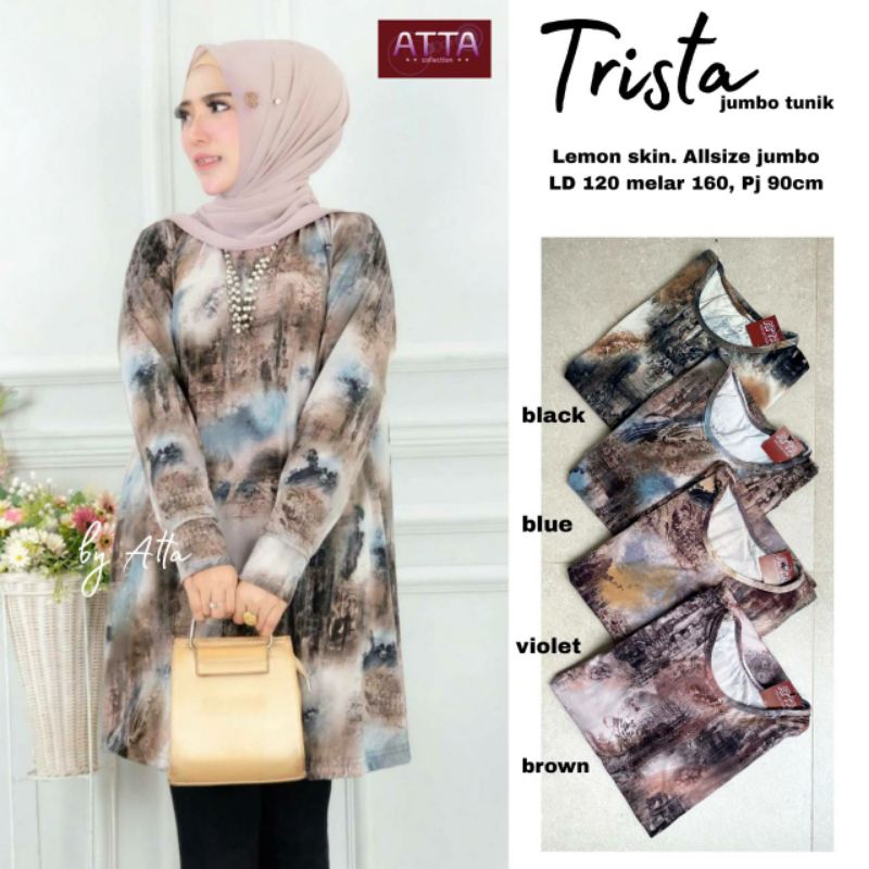 Baju Atasan Wanita Terbaru 2024 Trista Jumbo Tunik LD120CM Melar Sampai 160CM Baju Atasan Lengan Pan