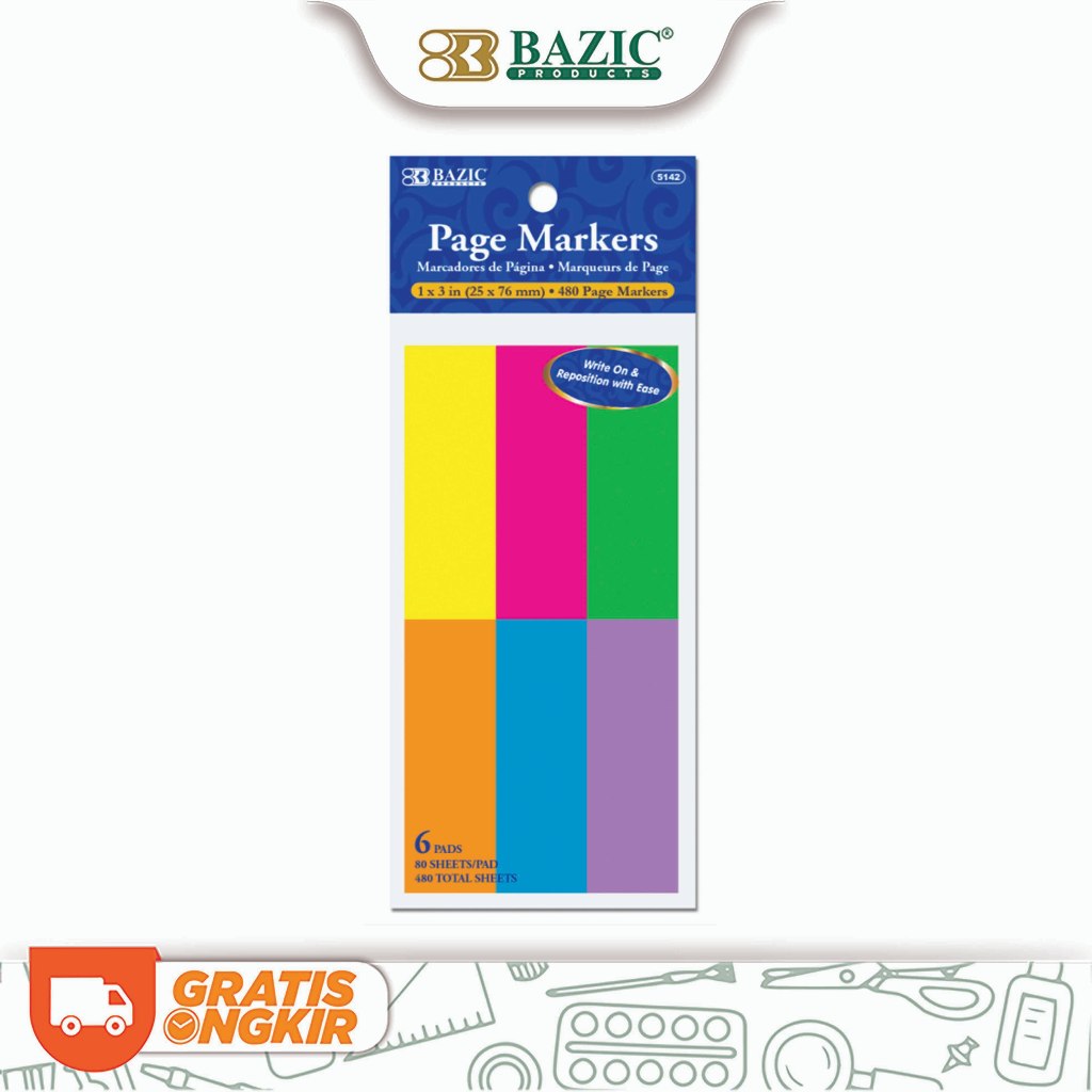 

Bazic Stick On Flags Neon Page Markers 1" X 3" 80 Ct. (6/Pack) - Kertas Memo / Penanda Halaman