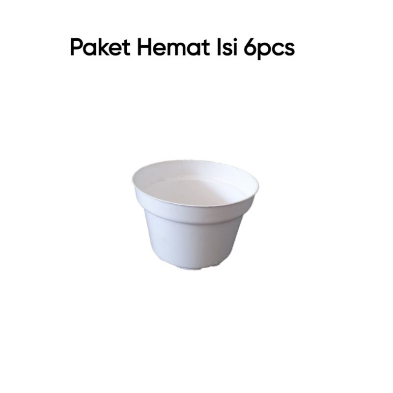 GROSIR 6PCS POT BUNGA TANAMAN PLASTIK WARNA PUTIH DIAMETER 25CM TINGGI 18CM AESTHETIC POLOS STANDART