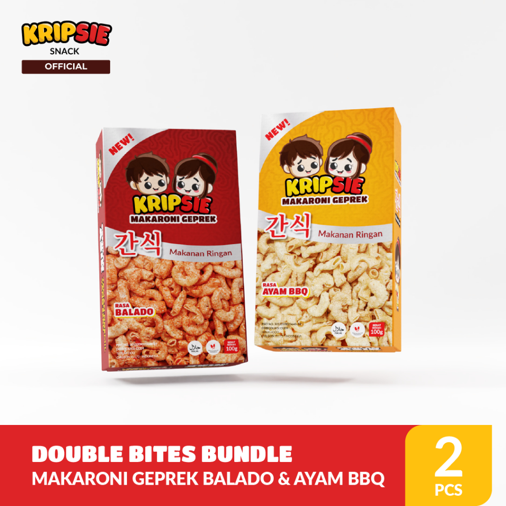 

KRIPSIE Double Bites Bundle Makaroni Geprek Rasa Balado & Ayam BBQ 2 PCS