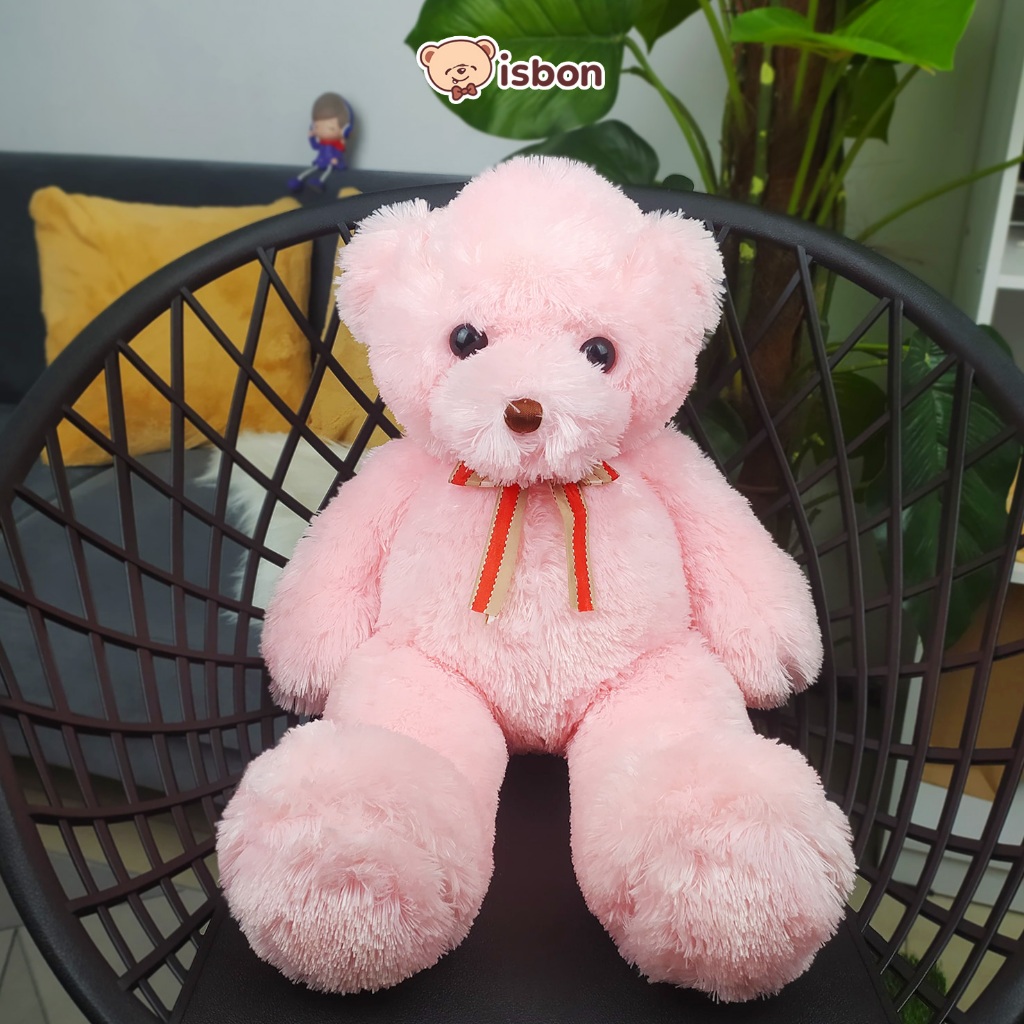 Boneka Beruang Teddy Bear Istana Boneka Sit Teddy Pink With Ribbon