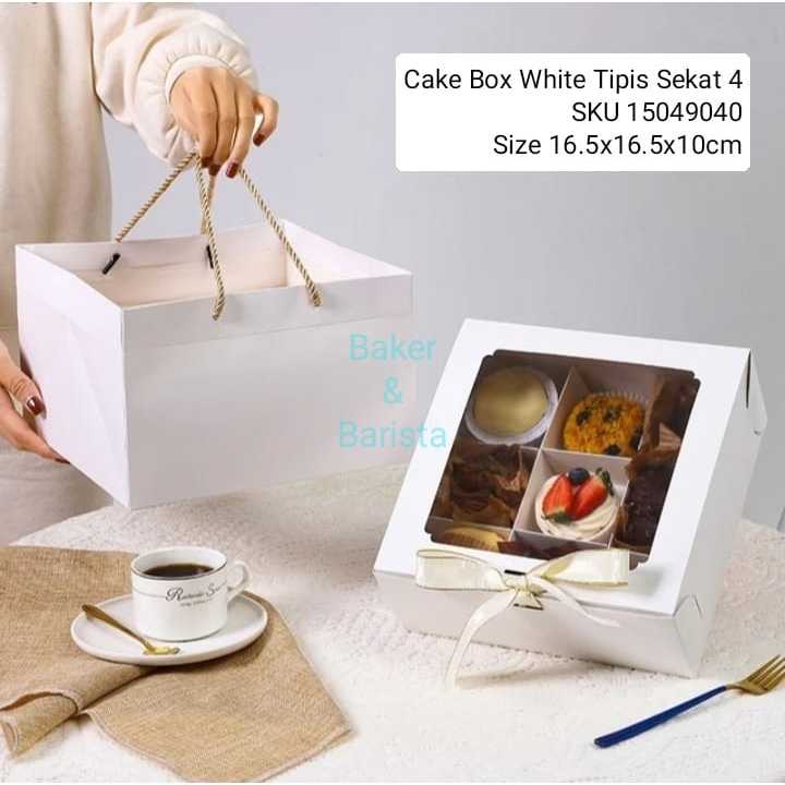 

Cake Box White Tipis Sekat 4 dessert box kotak kue Bolu Potong Gift dessert box kue impor