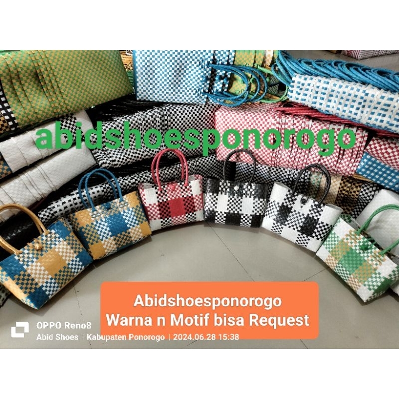 Tas anyaman plastik grosir murah | tas monochrome motif terbaru