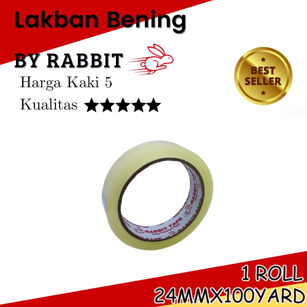 

Lakban Bening RABBIT TAPE 1 inch x 100 Yard, Lakban 24 mm x 100 Yard