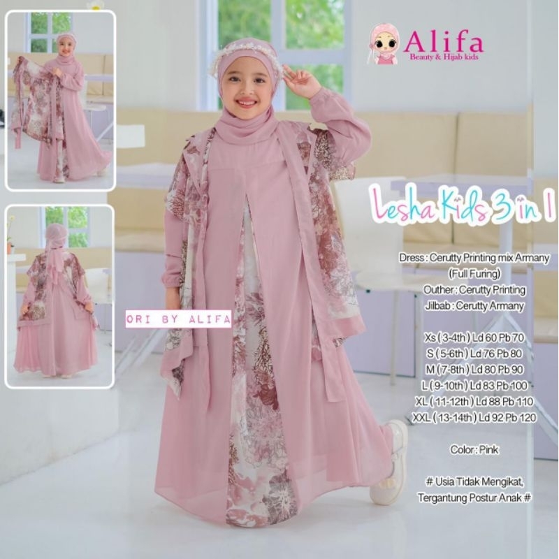 GAMIS ANAK LESHA 3in1 SYARI QIUSHA ANAK ORIGINAL ALIFA