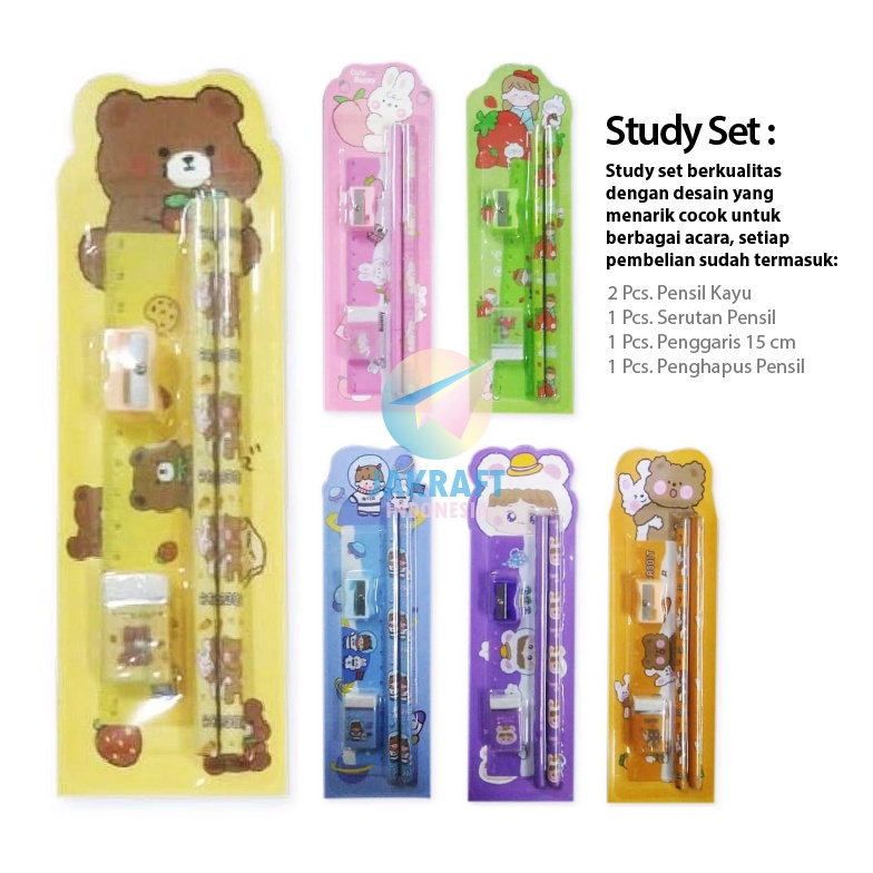 

LANGSUNG ORDER GAN 1 Set Paket Alat Tulis isi 5 Study Set Souvenir Sekolah Stationery Anak WJTZ5616