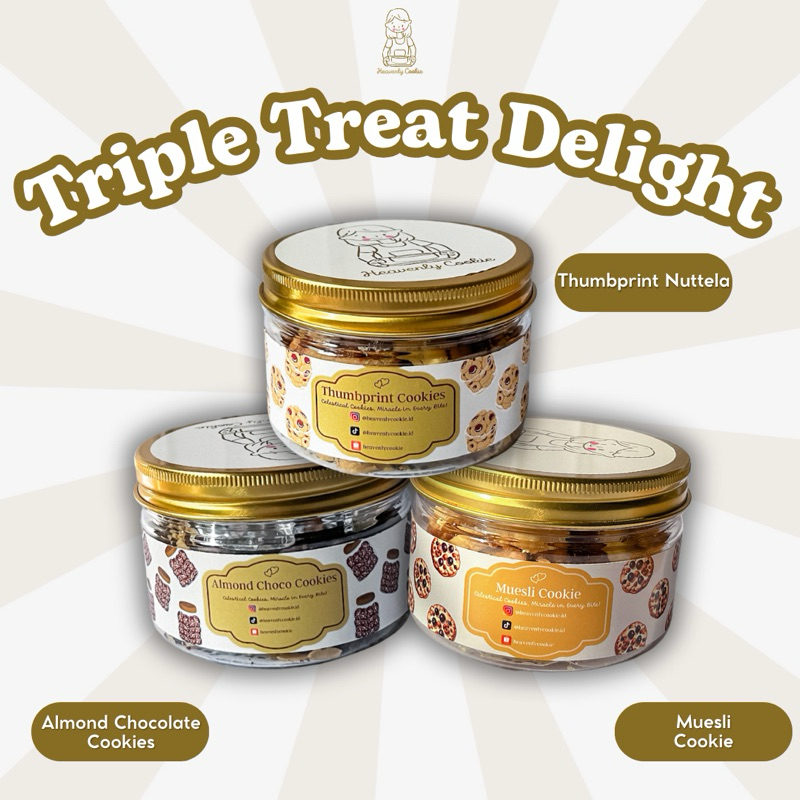 

[Bundle isi 3] Heavenly Cookie “Triple Treat Delight” : Thumbprint Nuttela + Muesli Cookie Granola + Almond Chocolate Cookie Premium