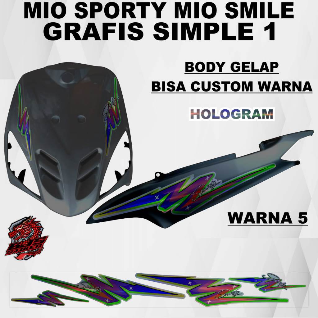 Stiker Sticker Mio Sporty Mio Smile grafis simple 1 body gelap hologram - Stiker Sticker Decal Mio S