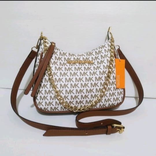 tas slempang bahu emka jetset putih-tan tali rantai