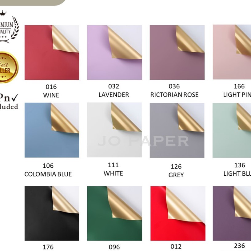 

KI3 2 LEMBAR Flower Wrapping Paper Bi Color Gold Emas Cellophane Kertas Bunga Korea Dua Warna