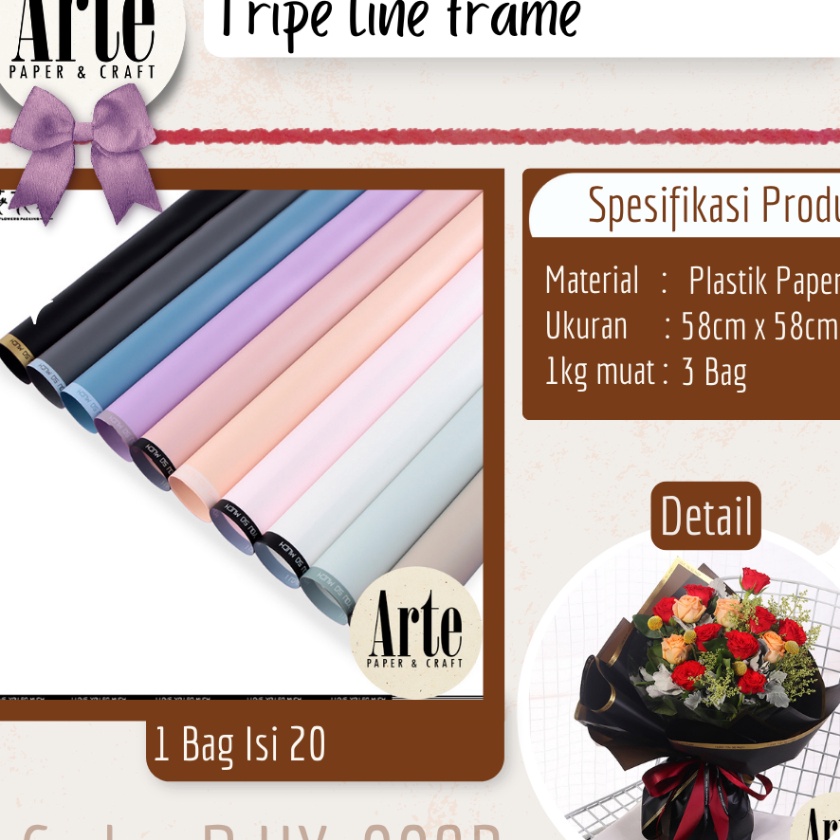 

FG2 2 Lembar Cellophane Bingkai Frame Matte Triple Line Ori Sinowrap Bingkai Buket Bunga Korean Waterproof Flower Wrapping Paper Calor Kado Arte Grosir Florist Supply Jakarta Bekasi PHX9B