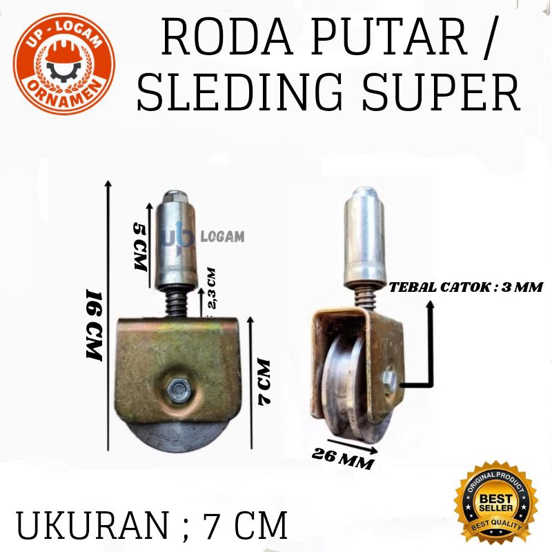 Roda Sliding Besi As Asli Super Ukuran 7 Cm / Pintu Garasi Carport / Anti Anjlog / roda putar