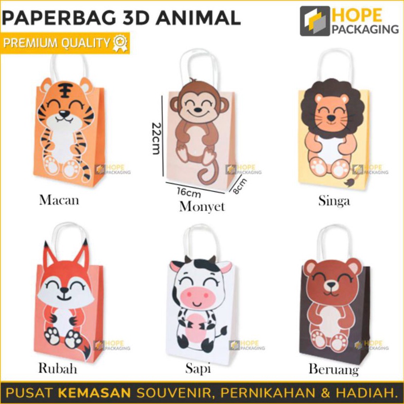 

BARU RESTOK Paper Bag 3D Animal Tas Jinjing Motif Lucu Tas Souvenir Hampers Ulang Tahun Size 16x8x22 cm Tas Souvenir Snack Paperbag Kertas