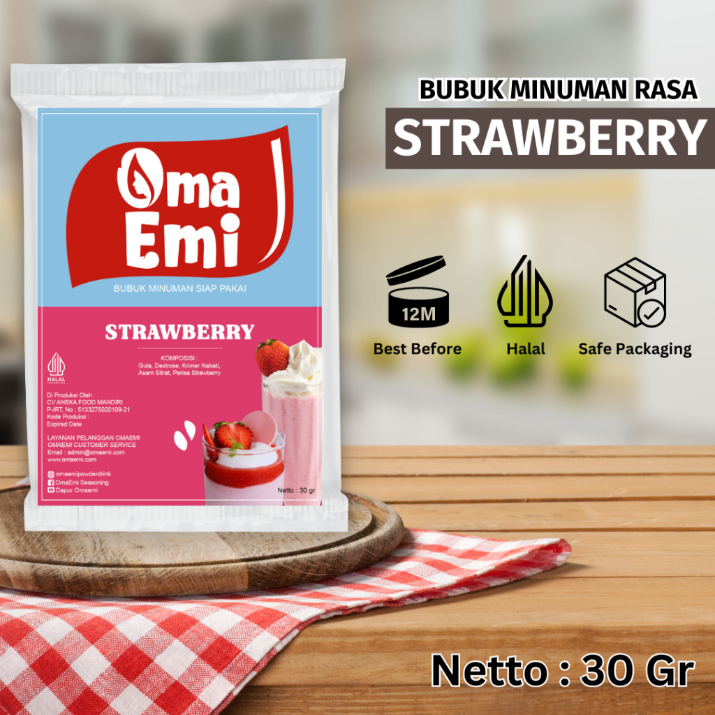 

BUBUK MINUMAN PREMIUM RASA STRAWBERRY 30 GR | BPOM & HALAL