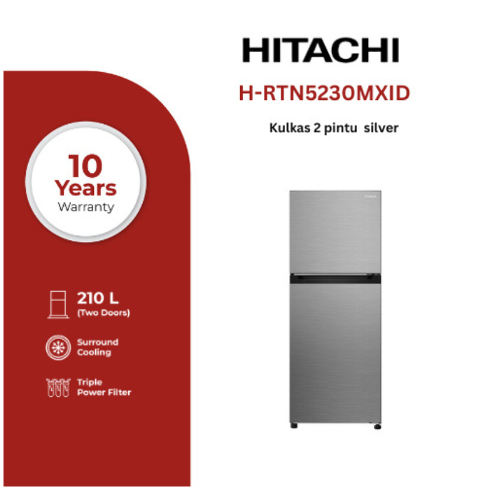 HITACHI Kulkas 2 Pintu Inverter 210 Liter HRTN5230MXID