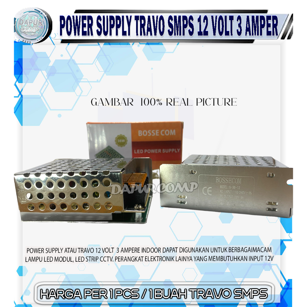 POWER SUPPLY 12VOLT 3AMPER 36WATT SMPS TRAVO PSU