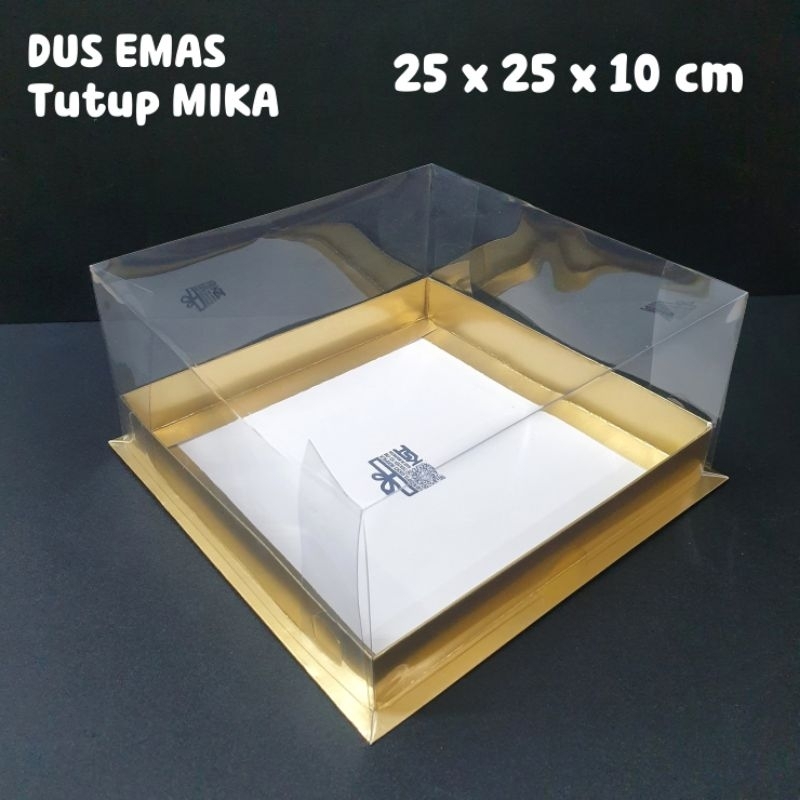 

Dus Kue Gold 25 x 25 x 10 cm Tutup Mika Cake Box Emas Packaging Transparan