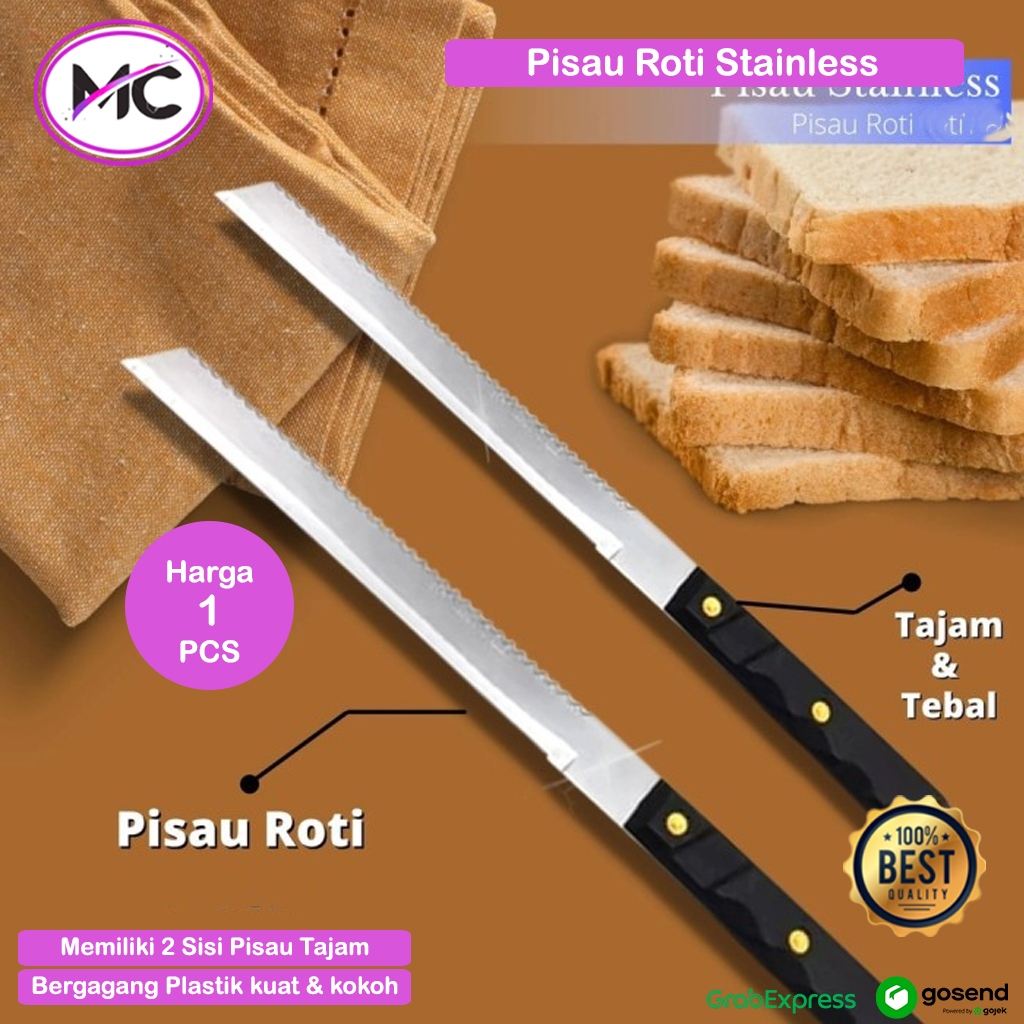 Pisau Potong Kue Gagang Panjang Stainless Steel Pisau Kikis Suwir Roti Tawar Bolu Piso Bergerigi Hal