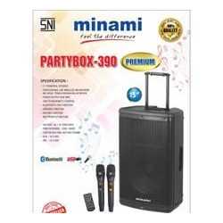 Speaker Portable MINAMI PARTYBOX PB390 PREMIUM 2 Mic UHF Metal PREMIUM ORIGINAL