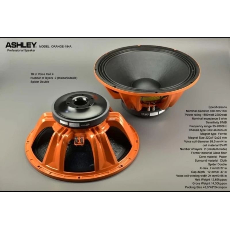 ASHLEY ORANGE-184A.Speaker Component 18 Inch,