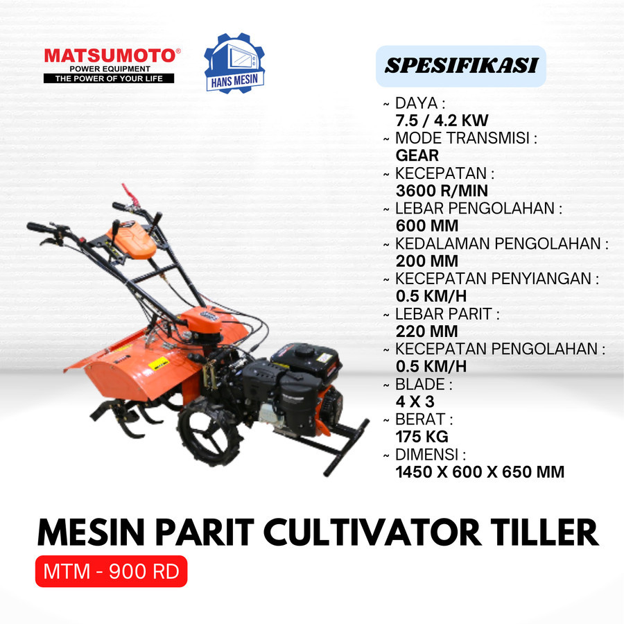 mesin parit cultivator tiller matsumoto type mtm - 900 rd