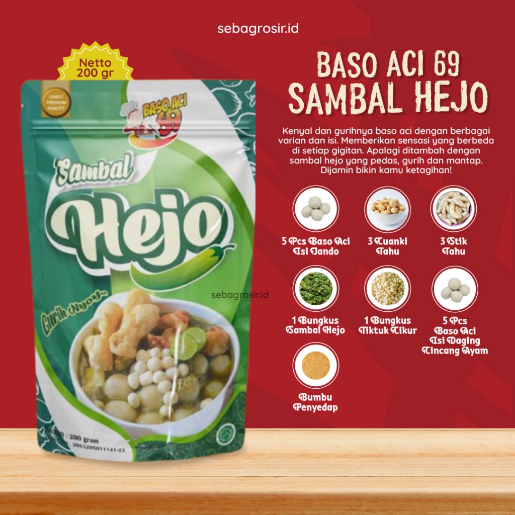 

Baso Aci Sambal Hejo Pedas Gurih Isi Jando & Daging Ayam Cincang 200 Gram By Sebagrosir