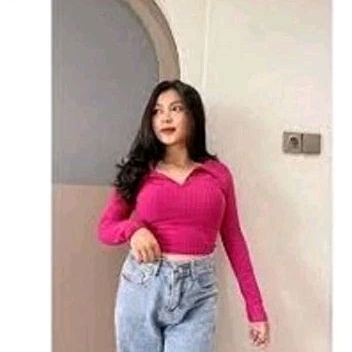 Kaos Polo croptop lengan panjang | kaos polo wanita | kaos wanita