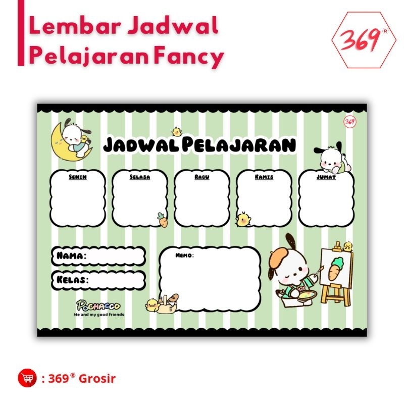 

369 - Poster Jadwal Pelajaran / Class Schedule KARAKTER - POCHACCO - SANRIO JADWAL PELAJAR SD SEKOLAH ANAK SMP