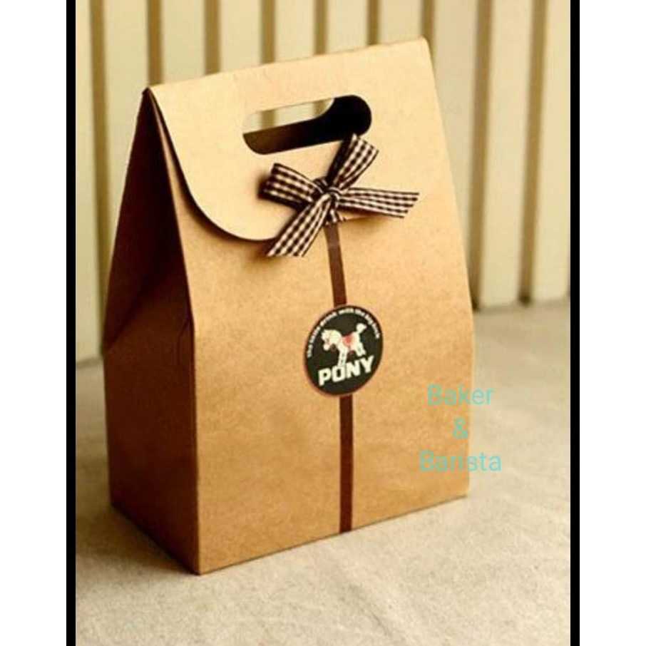 

Kraft Box With Handle Brown box kotak kue permen Candy Gift dessert box kue impor lucu cantik