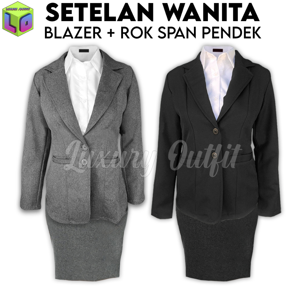 One Set Setelan Jas Blazer Rok Span Mini Pendek Wanita Stelan Jas Kerja Kantor Cewe Polos Dewasa Ana