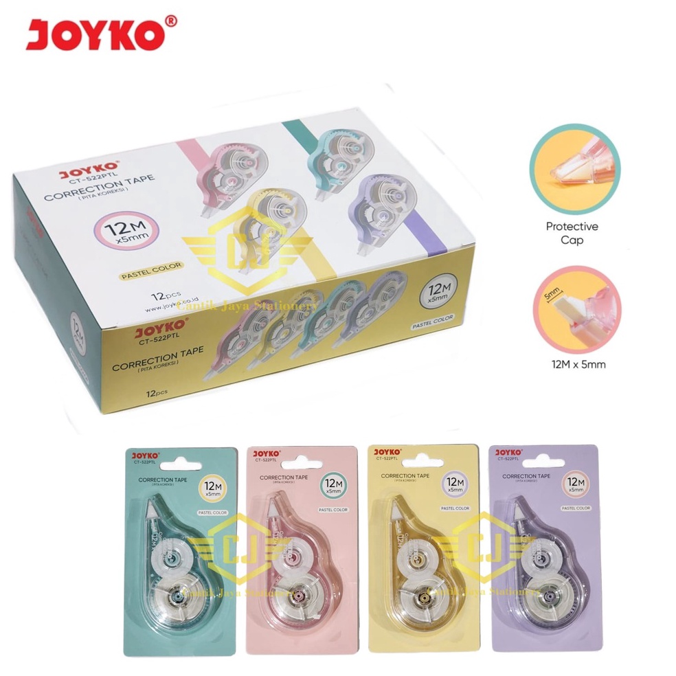 

1 LSN 12 PCS Pita Koreksi Correction Tape Joyko CT522PTL Pastel Color KODE Q2D7