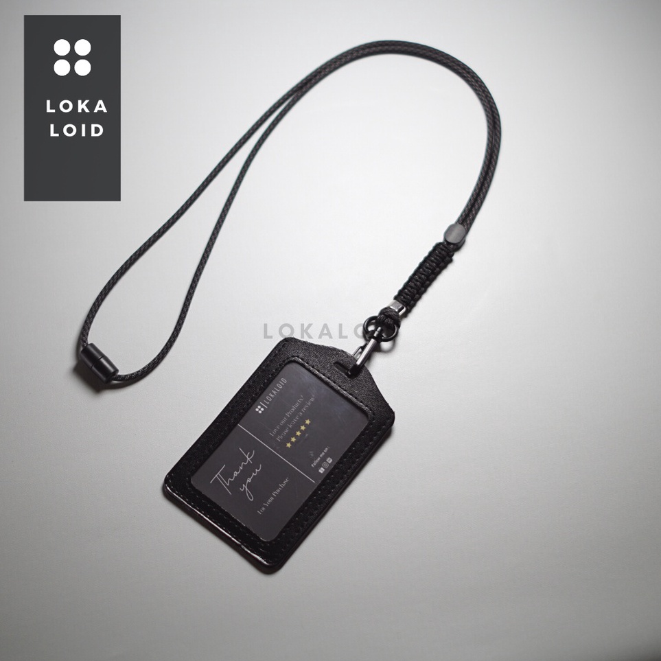

Lanyard ID Gantungan Tali Paracord Gantungan Nametag Kulit Abu Strip Black Microcord by Lokaloid KODE L5A7