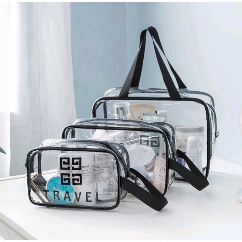 TAS KOSMETIK (T48) PORTABLE MODEL TRANSPARAN POUCH TRAVEL