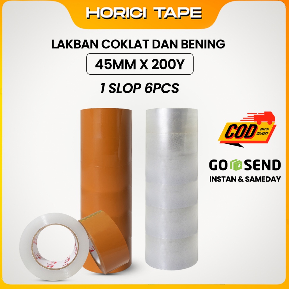 

HORICI 1 SLOP 6 PCS 45MM2Y TAPE MURAH SUPER CLEAR LAKBAN BENING DAN COKLAT KODE N4V5